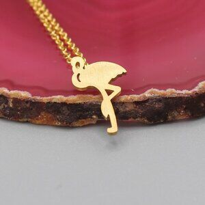 Jewelry necklace pendant flamingo tropical bird nature yellow gold tone simple
